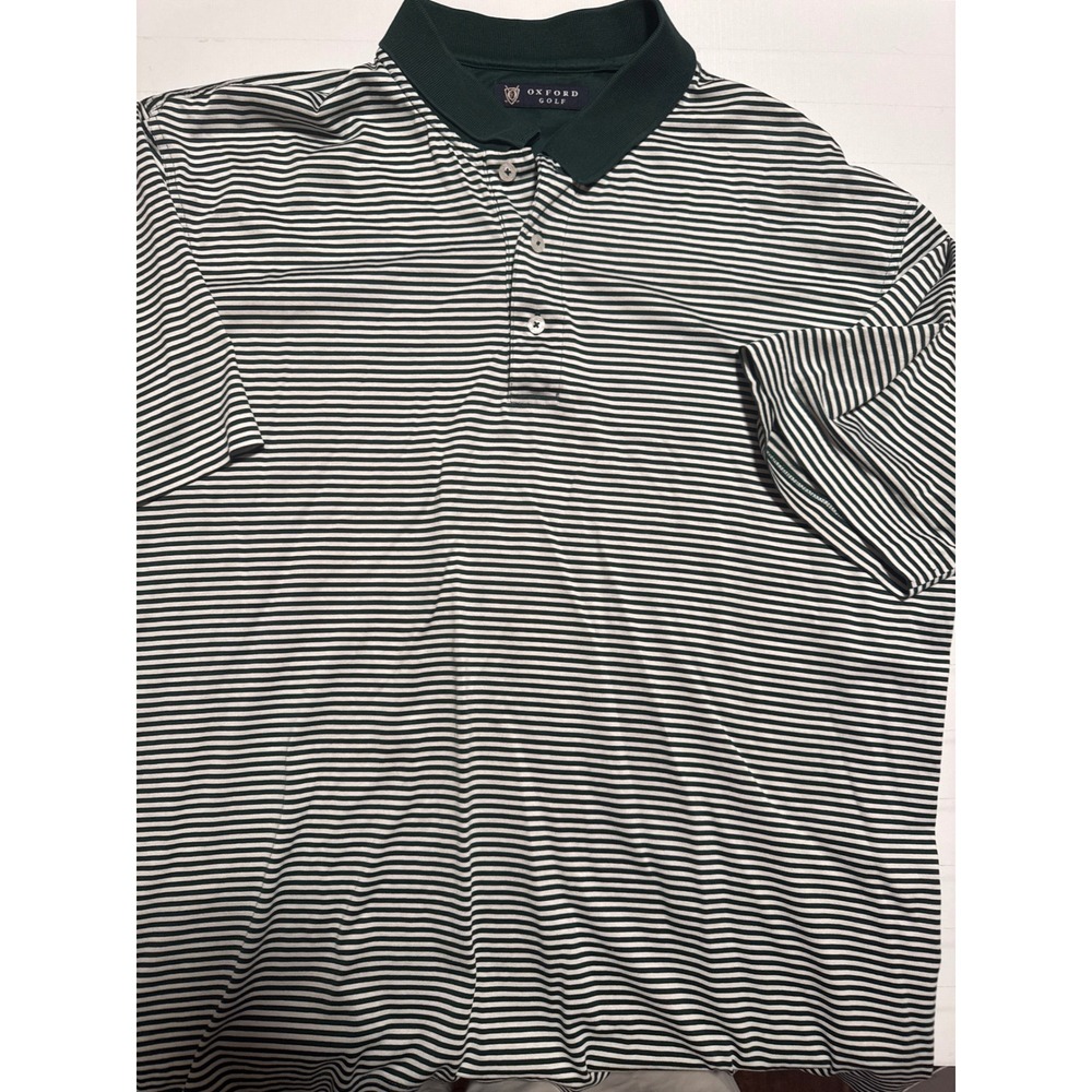 Oxford Golf Mens Polo Shirt Green White Striped Short Sleeve Golfing Top‎ Large